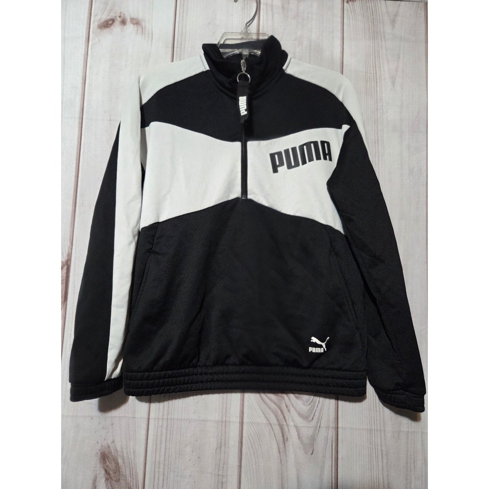 Puma Womens Quarter Zip Track Jacket Black White Colorblock Pullover Small